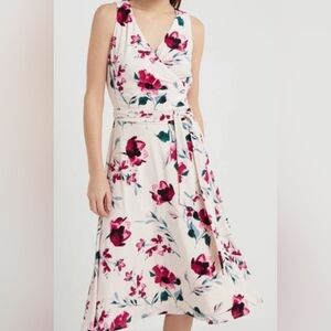Lauren Ralph Lauren Carana Floral Midi Dress Sz 6 Pink A-Line V-Neck Midi Dress